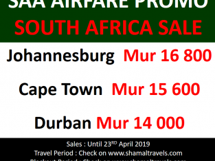 Shamal Travels – South African Airways to Johannesburg, Durban and Cape Town  Travel until March 2020