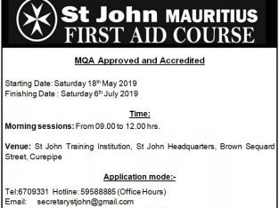 St John Mauritius – First Aid course May 2019