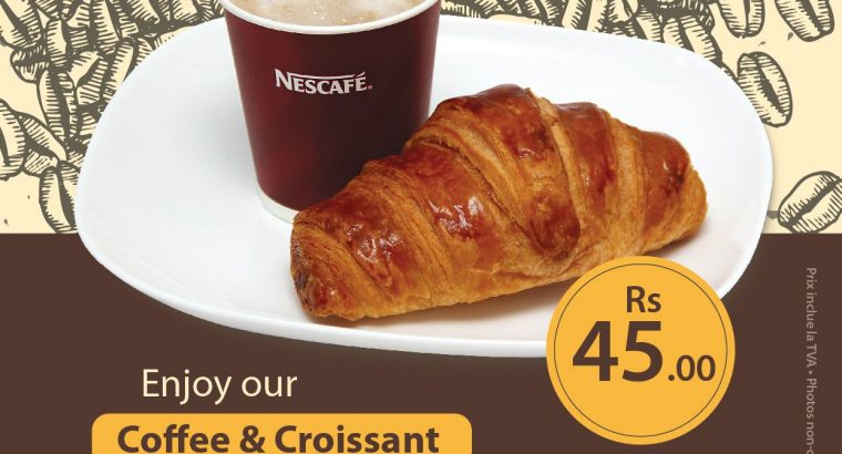 Grand Baie Coeur de Ville O’café – Coffee & Croissant at O’café Rs45 Offer valid everyday