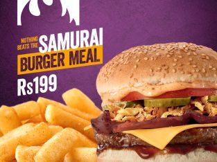 Steers Mauritius – Mighty Samurai Burger Meal with a small chips for just Rs 199