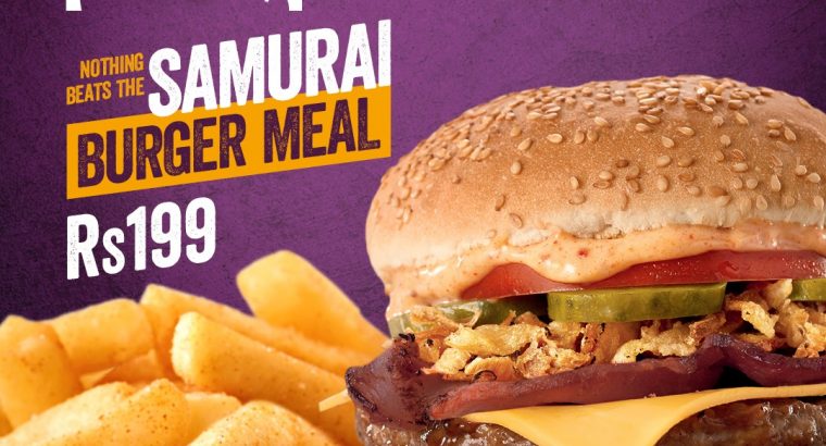Steers Mauritius – Mighty Samurai Burger Meal with a small chips for just Rs 199
