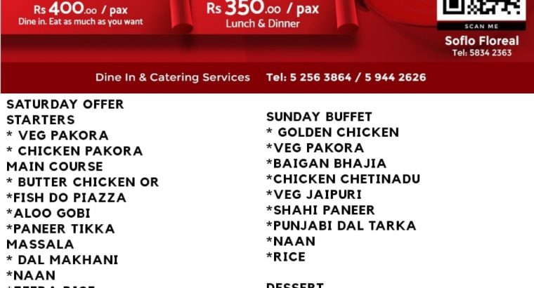 Namaste Restaurant  Enjoy our special offers from Rs350 Only @ So’flo